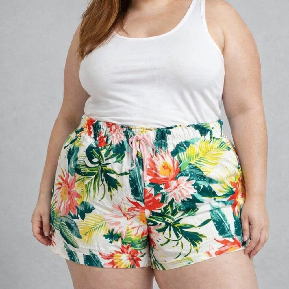 Tropical Floral Fun Light Weight Cotton Shorts, Joe Fresh size 1X